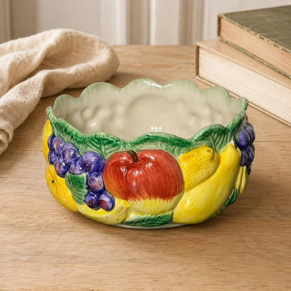 Vintage Fitz & Floyd Calypso 26 oz Fruit Bowl 1989 Ceramic Majolica Hand Painted